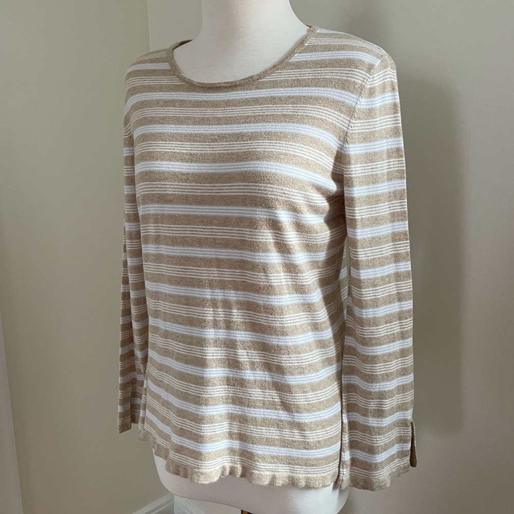 J McLaughlin Cream and Tan Striped Top
